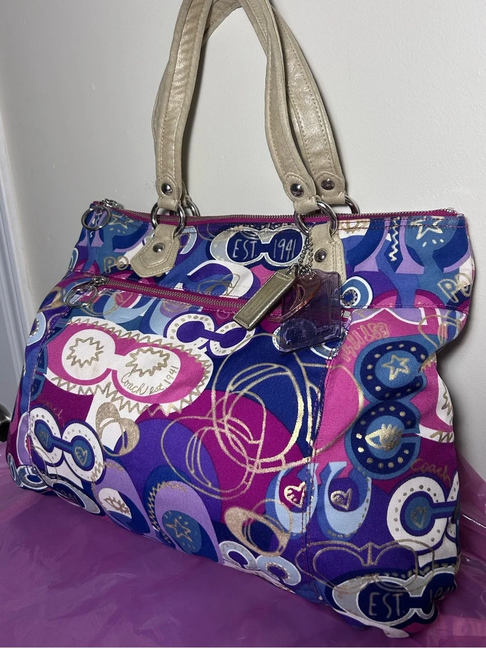 Coach Poppy Graffiti Glam (2011) Signature Print Tote